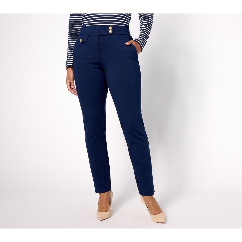 NWOT Tailored by Susan Graver Smart Ponte Slim Leg Pants with Button Size XSP